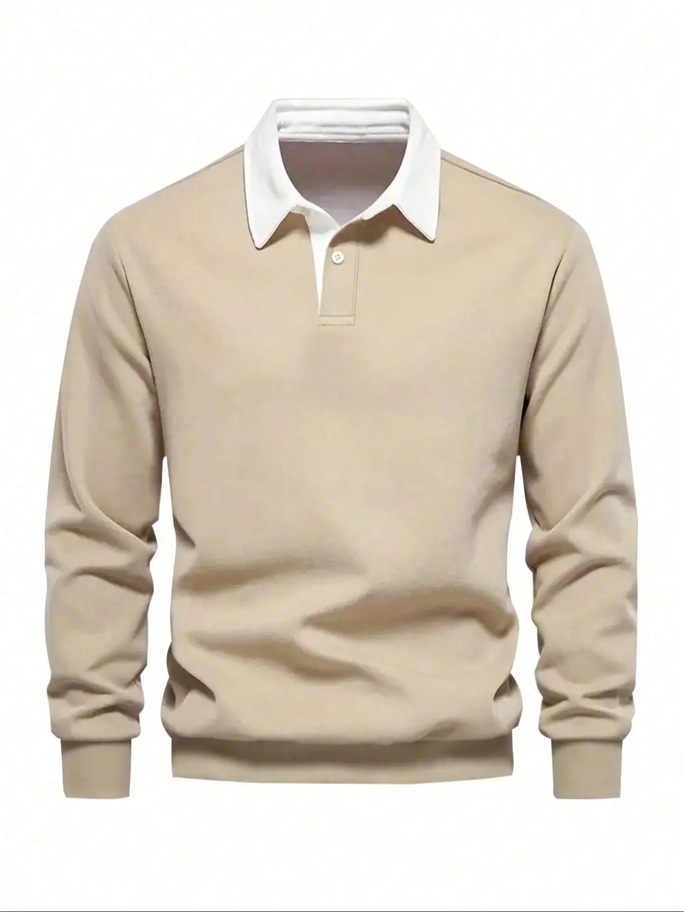 Men's Solid Color Button Front Polo Collar French Sweatshirt, Regular Fit Casual Long Sleeve Pullover for Fall & Winter, Men's Clothes for Daily Wear, Menswear, Garment, Casual Fitted Sweatshirt