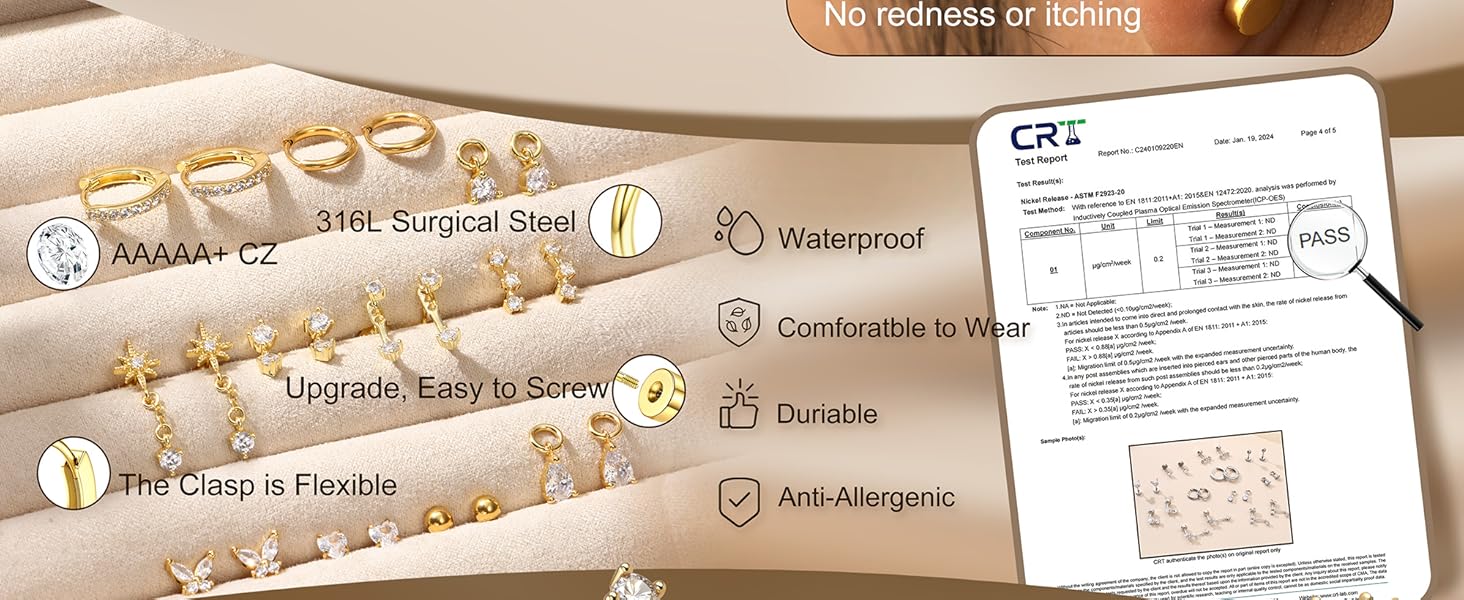 CASSIECA Flat Back Earrings for Women Hypoallergenic 14K Gold-plated Plated Surgical Steel Earring Stacks Set | Small Stud & Hoop for Cartilage, Helix, Tragus | Multiple Piercing Comfort Jewelry Gold