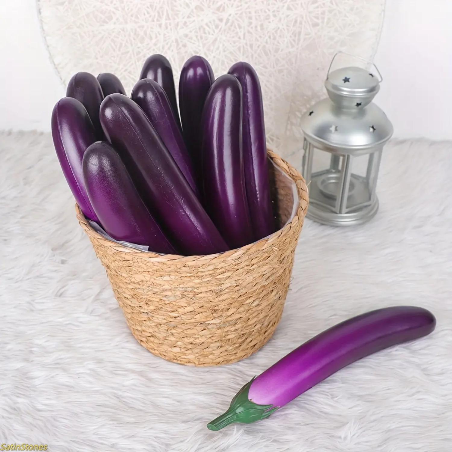 3/1pcs High Simulation Bounce Not Easy To Deform Simulation Fake Eggplant Model Vegetable Fruit Decor Hotel Pastoral Photography Tutor Props Home Decor Props Kitchen Vegetable Ornaments Halloween Christmas Harvest Festival Thanksgiving Party Decor