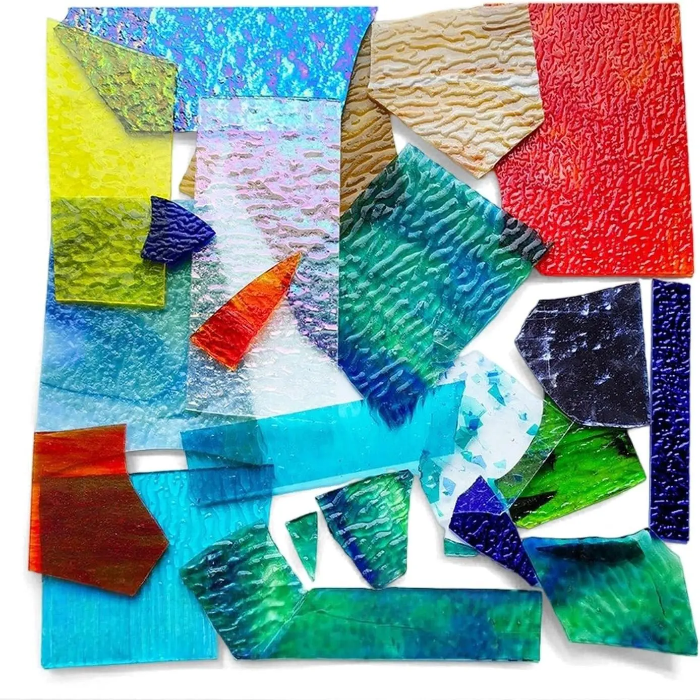 4.4 LB/2 KG Irregular Stained Glass Scraps, Colorful Transparent Stained Glass Sheets Mosaic Tiles Supplies for Crafts DIY Art Projects, Mixed Colors Irregular Shapes