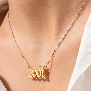 Crown And Year Decor Necklace Year Number Pendant Necklace Statement Birthday Gift Jewelry For Women