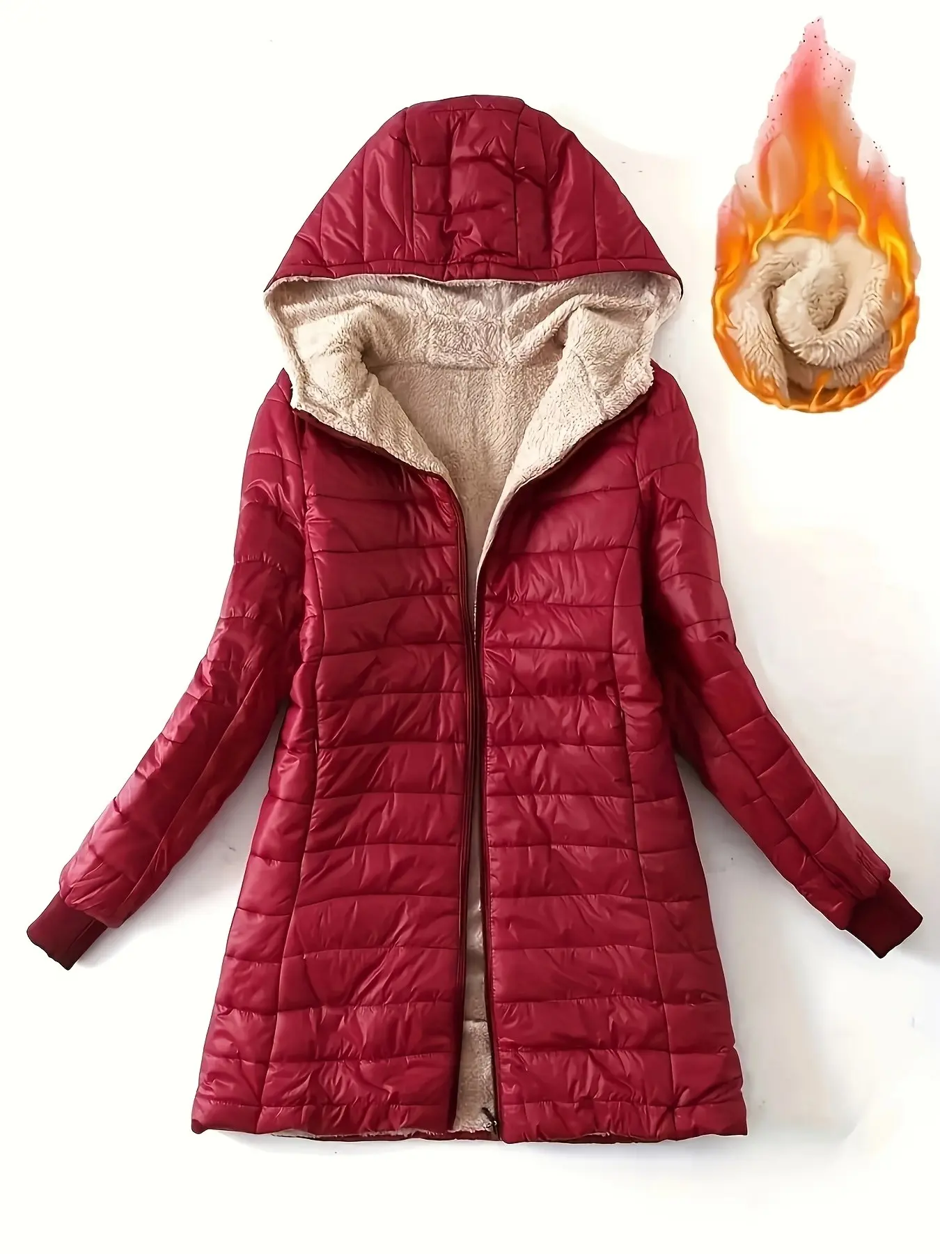 New Fall Winter Medium-Length Hooded Fitted Plush Warm Sheepskin Coat for Women, Cozy Thickened Jacket for Cold Weather