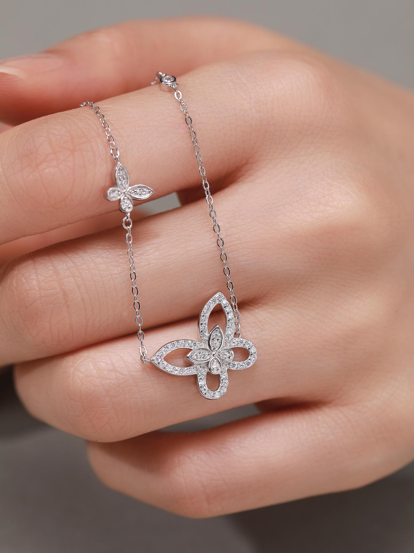 S925 Sterling Silver Butterfly Design Pendant Necklace, Artificial Zircon Decor Necklace for Women & Girls, Trendy All-match & Exquisite Jewelry for Birthday Gift, Valentine's Day, Gift