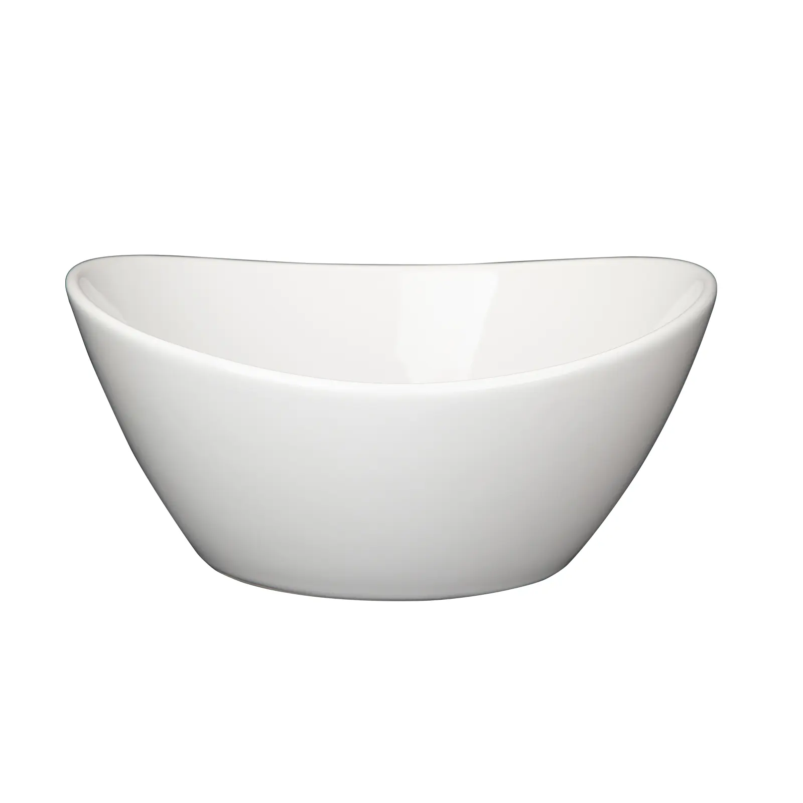 Set of 4 Glazed Porcelain Yuanbao Bowls, 8-Inch, White