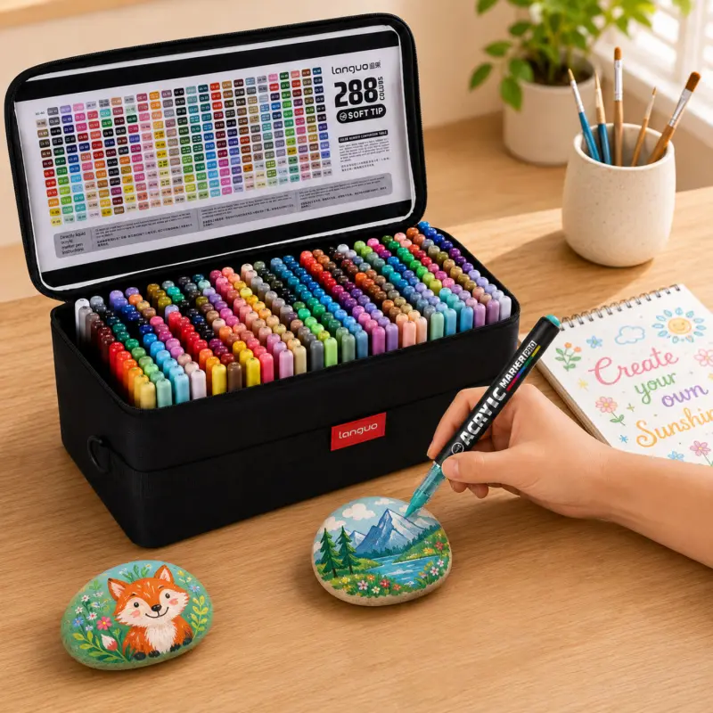 288 Colors Acrylic Markers Pro Set, Soft Tip Acrylic Paint Pens 1-5mm, High Coverage Paint Markers for Stone, Glass, Wood, Ceramic, Plastic, Canvas, Fabric & Crafts