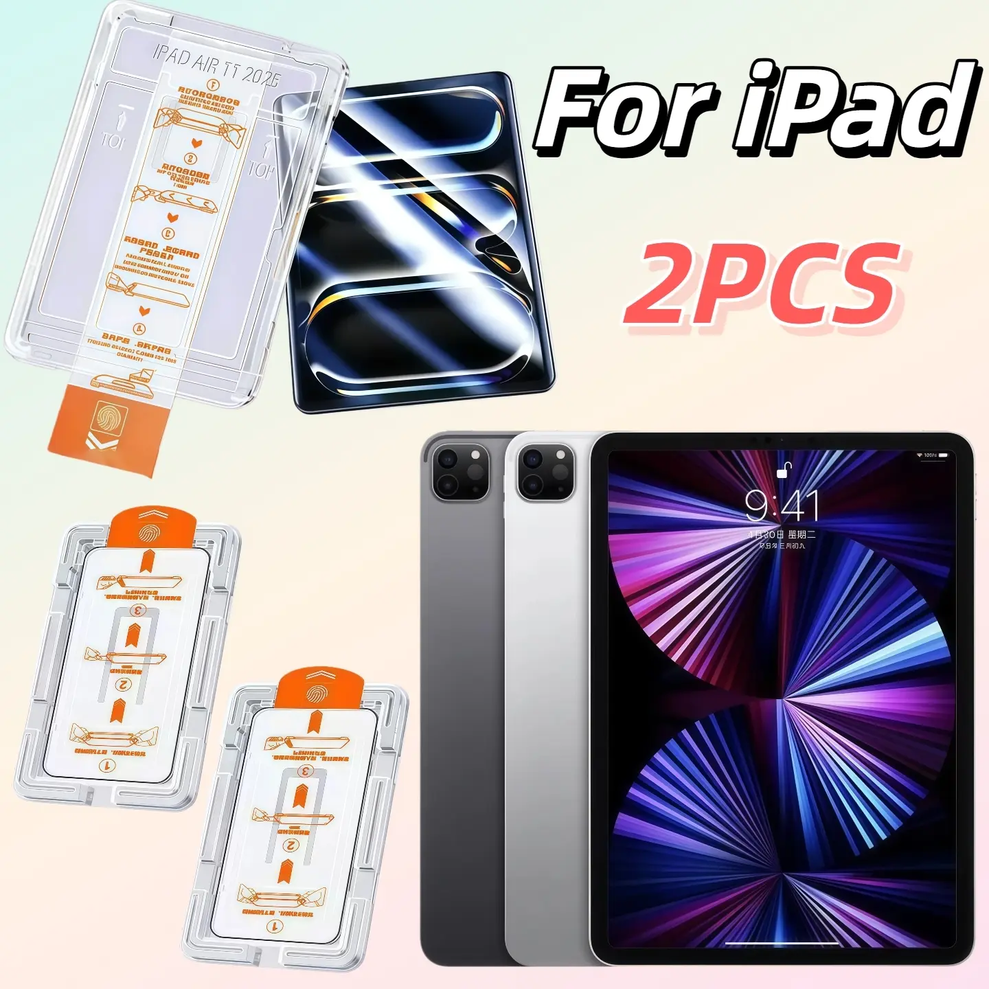 2-Pack HD Tempered Glass Screen Protector for iPad Air/pro/mini 7.9-13 Inches, Bubble-Free Dustproof, 9h Hardness, Easy Install, Screen Protector Set