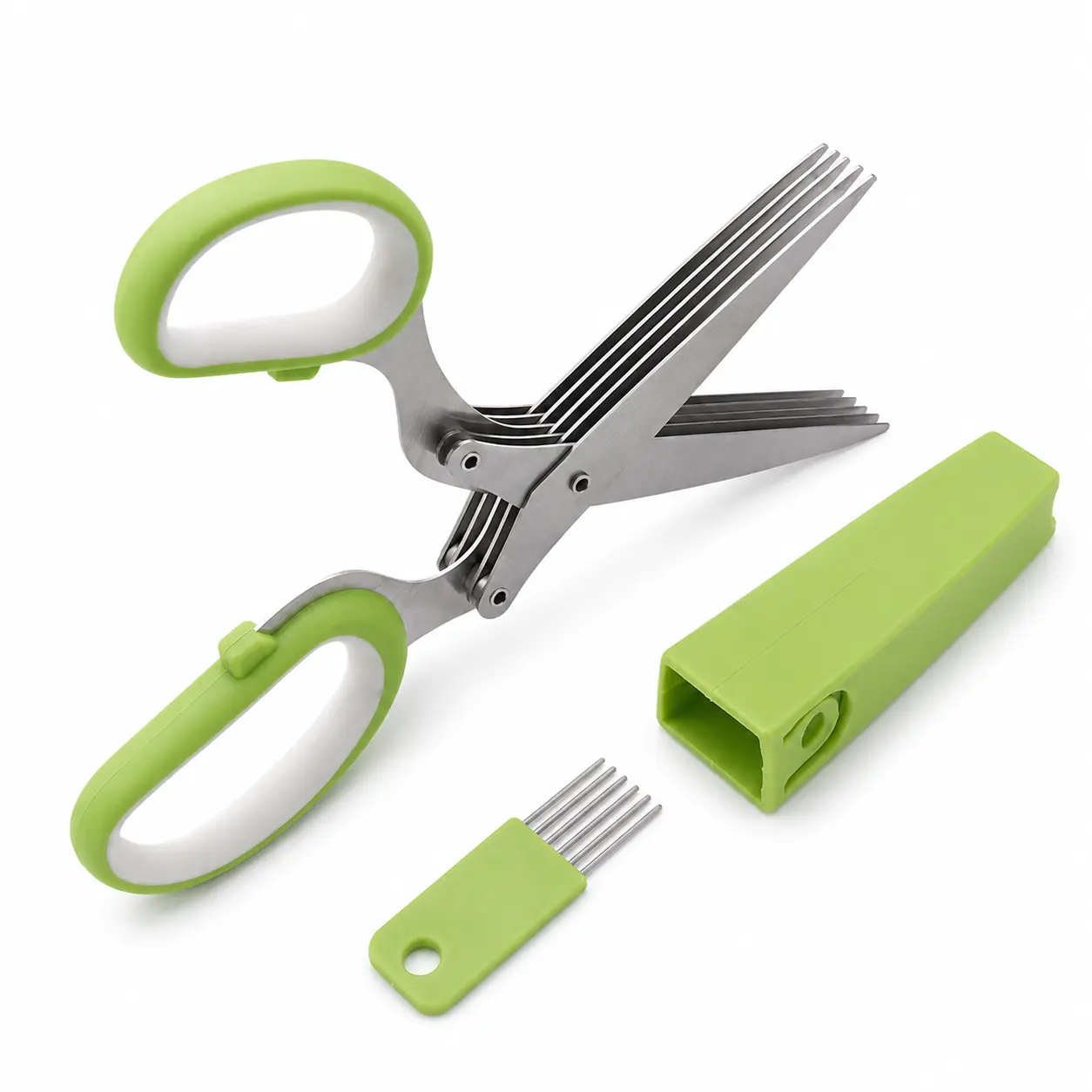 Stainless Steel 5-Layer Blades Kitchen Scissors, Sharp Herb Shears for Chopping Scallion, Chives, Cilantro, Seaweed, Chili, Food Safe PP Handle Easy Clean Multipurpose Cutting Tool for Home Cooking