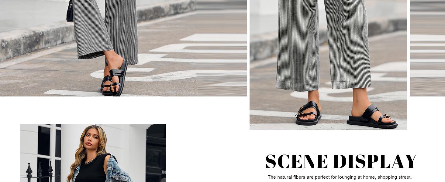 Danedvi Womens Boxer Pants Striped Lounge Pajama Bottoms Elastic High Waisted Wide Leg Trousers with Pockets Black Fabric