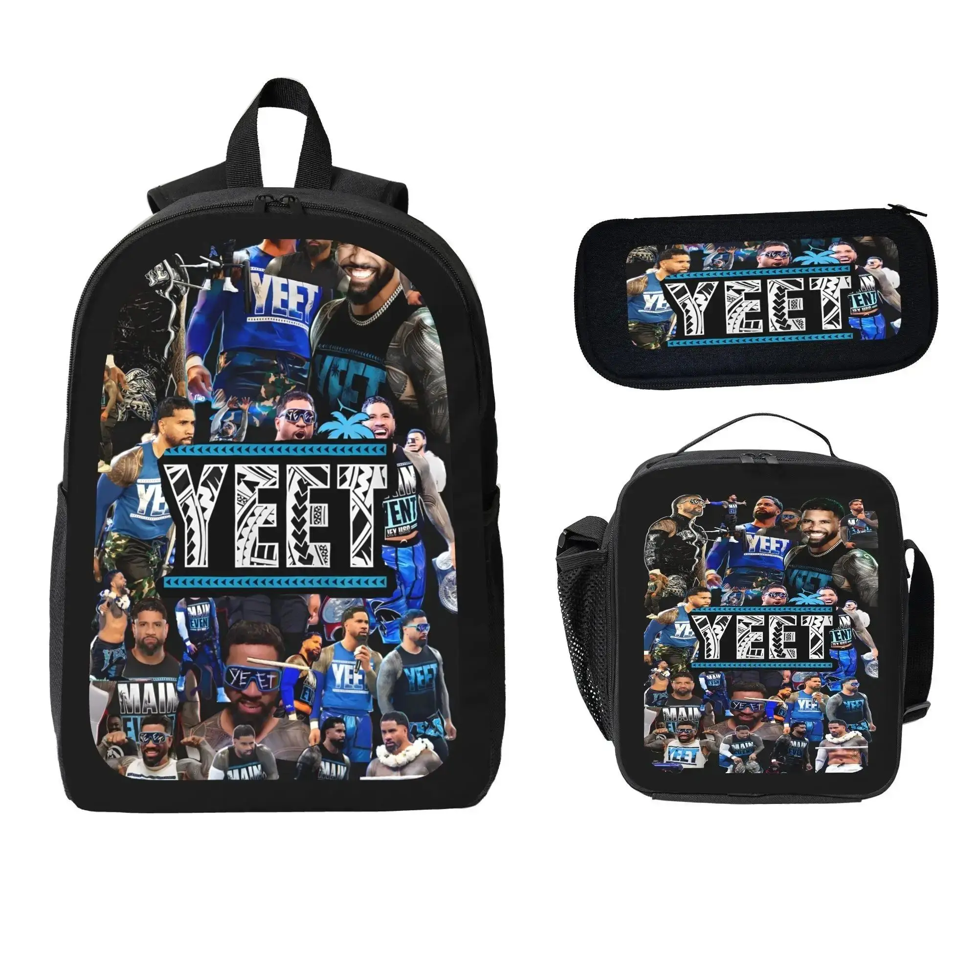 Jey Uso Graphic Multi Function School Backpack Bookbag 3-in-1 Set with Lunch Box, Pencil Case, Lightweight 600D Oxford Cloth, Large Capacity, Adjustable Straps for Teens (Fits 15-17 Inch Laptops/Tablets), Multi Function Backpack, Student Class Backpack