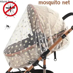1pc portable mosquito net, durable floral print mosquito cover, can be hung on top of a stroller, Stroller Accessories, Newborn, black and white daisy design, mosquito protection cover