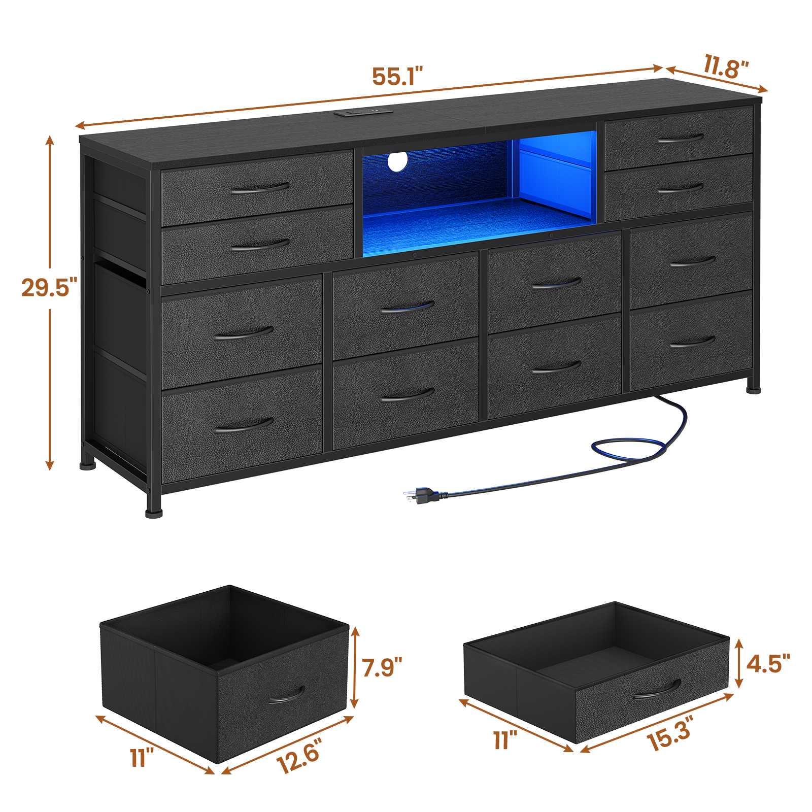 Sikaic Modern 55 Inch LED TV Stand Dresser with Power Outlets & PU Leather Storage Drawers Black 55.1"W x 11.8"D x 29.5"H for TVs up to 65 Inches Furniture Living Room