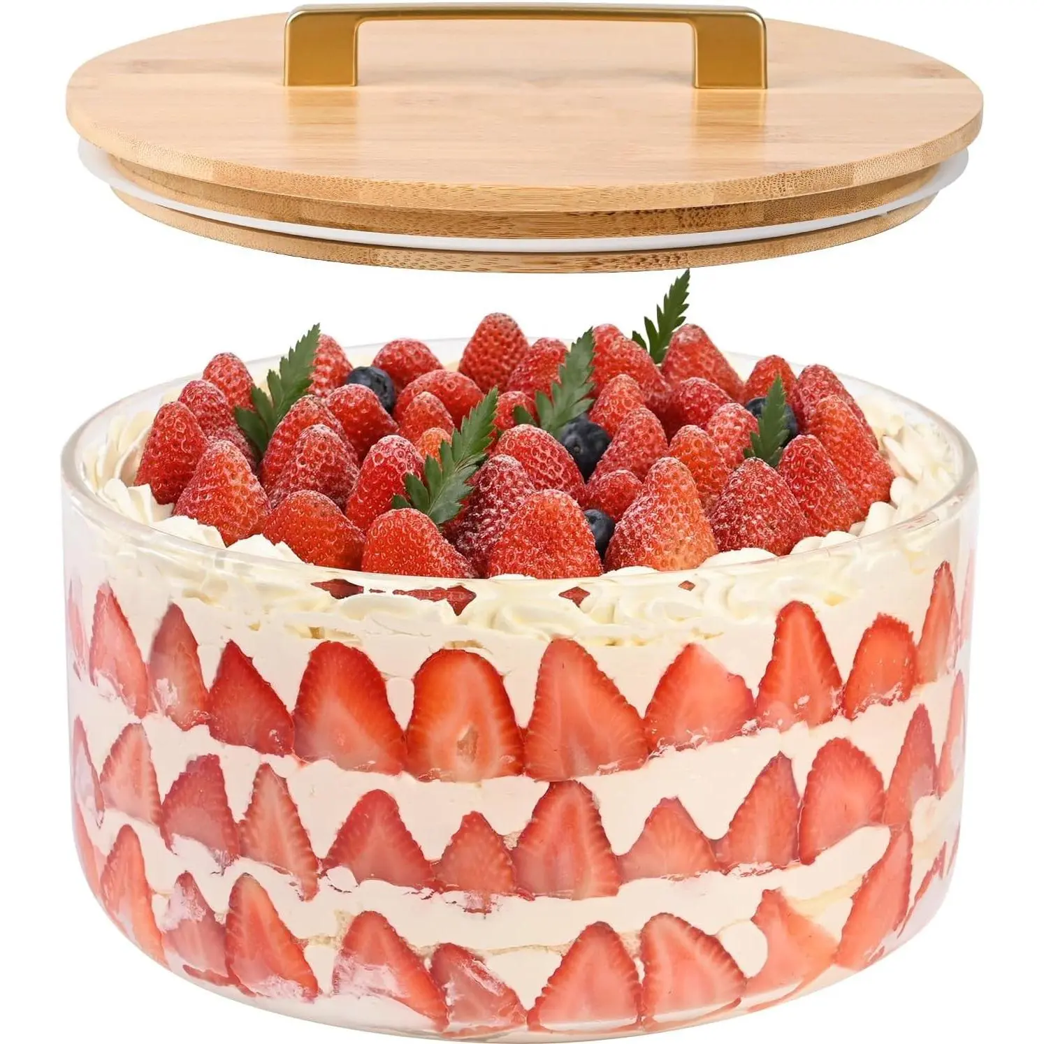 9 Inch Large Glass Salad & Trifle Bowl with Lid, 155 oz Versatile Mixing & Serving Dish for Fruit, Ice Cream, Cake, Cupcake, Baking, Dessert, Microwave Safe