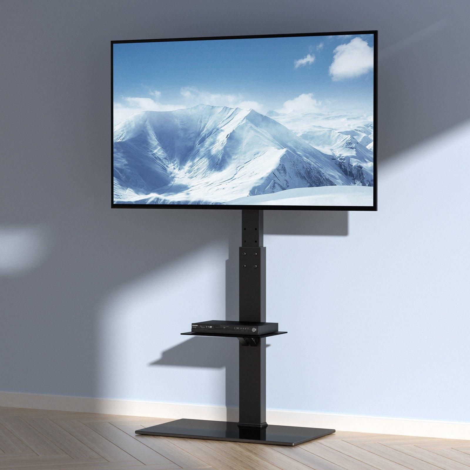 VEVOR TV Stand Mount, Swivel Tall TV Stand for 32 to 85 inch TVs, Height Adjustable Portable Floor TV Stand with Tempered Glass Base for Bedroom, Living Room