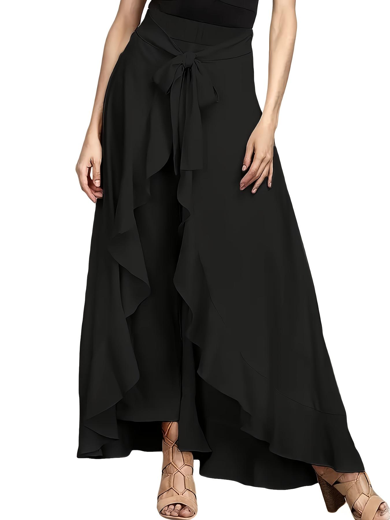 Oversized high waisted wide leg pants |   Asymmetric tie details, casual style, solid color, slightly elastic fabric, suitable for spring and summer wear