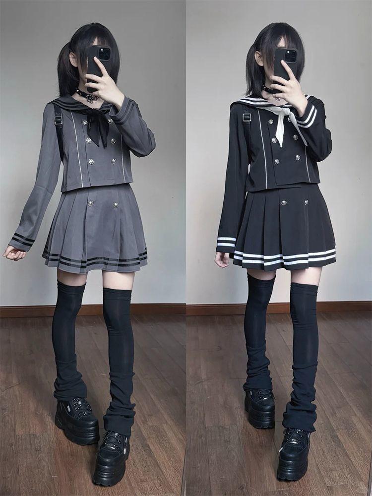 New Japanese Preppy Style Sweet JK 2 Piece Set Women Sailor Collar Y2k Tops +Mini Pleated Skirt Fashion Subculture Retro Outfits