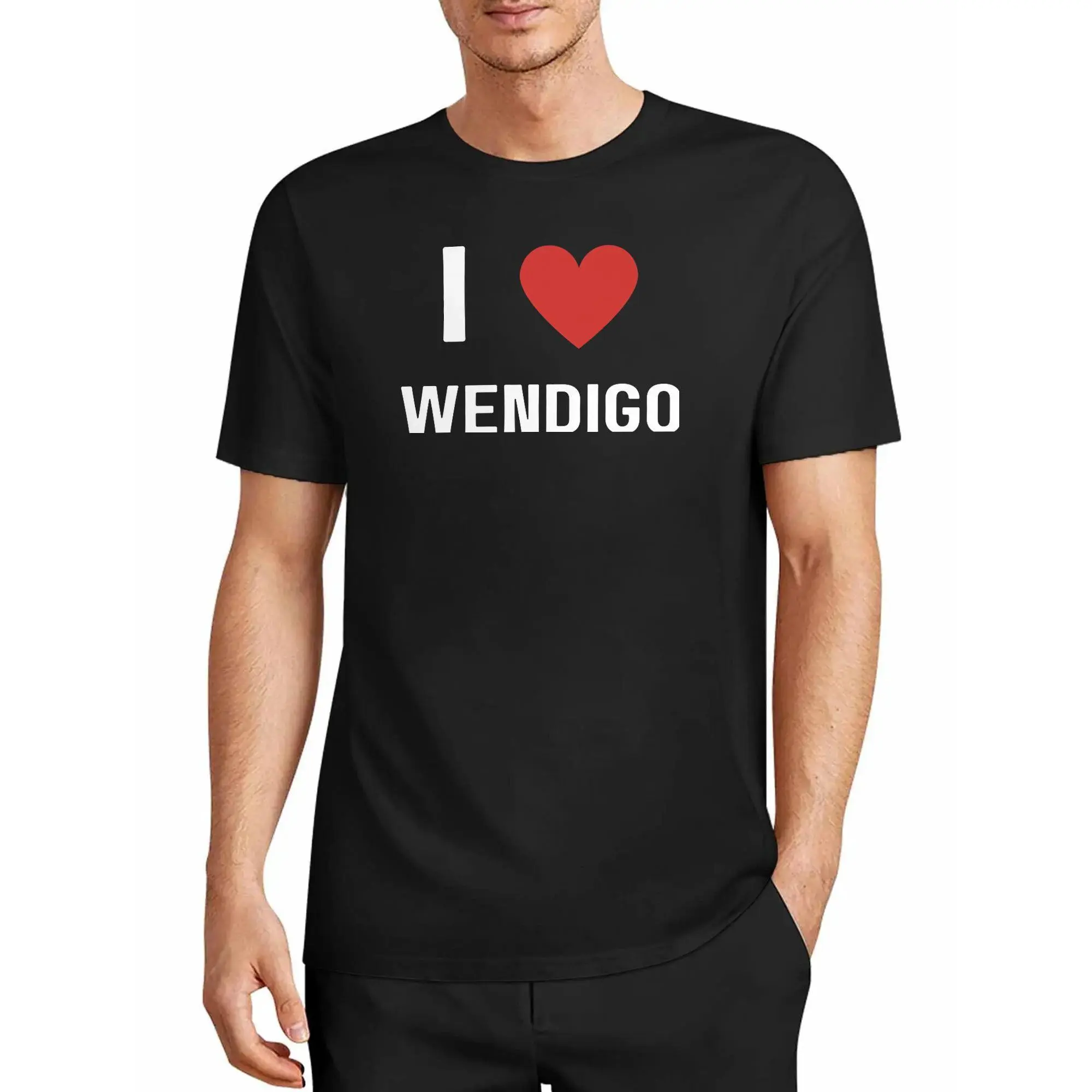 Men' Vintage I Love Wendigo Graphic T-Shirt - Retro Wendigo Print Tee, Round Neck Casual Shirt Suitable for - Wear, Themed Outfits & Everyday Use, Comfortable for Wendigo Fans