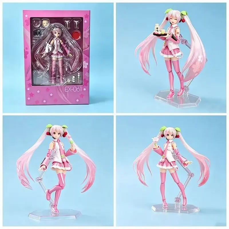 Figma Ex-061 Sakura Hatsune Miku Action Figure, Cherry Blossom Model with Replaceable Faces and Accessories, Anime Collectible Doll with Box