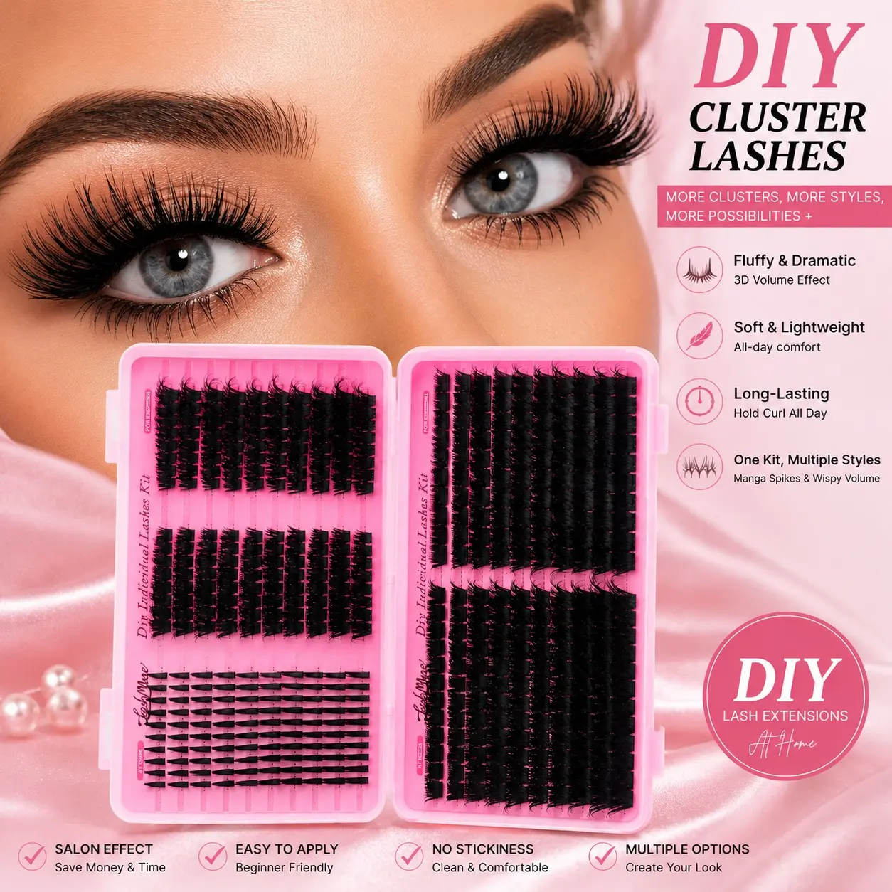 480pcs DIY Lash Clusters, Fluffy & Spiky Manga Segments, Soft Reusable False Eyelashes, Mix & Match Lash Map Kit