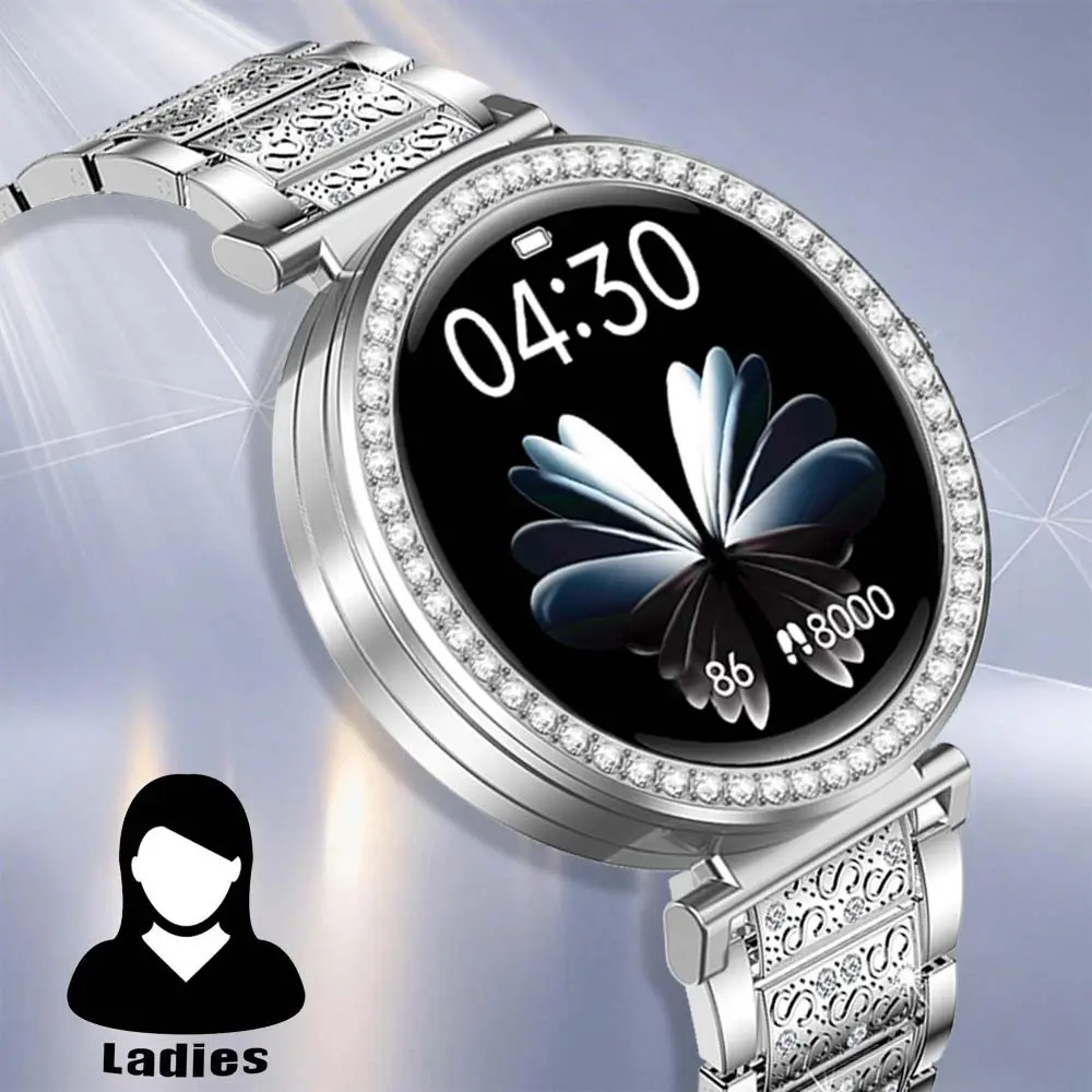 1.46-inchLadies Smart Watch HD Large Screen BT Calling Digital Watch Health Tracker Sport Modes Notification Reminder Voice Assistant Motion Trajectory Custom Photo Android And iOS Systems Wearable Wristwatch Women, Smartwatch