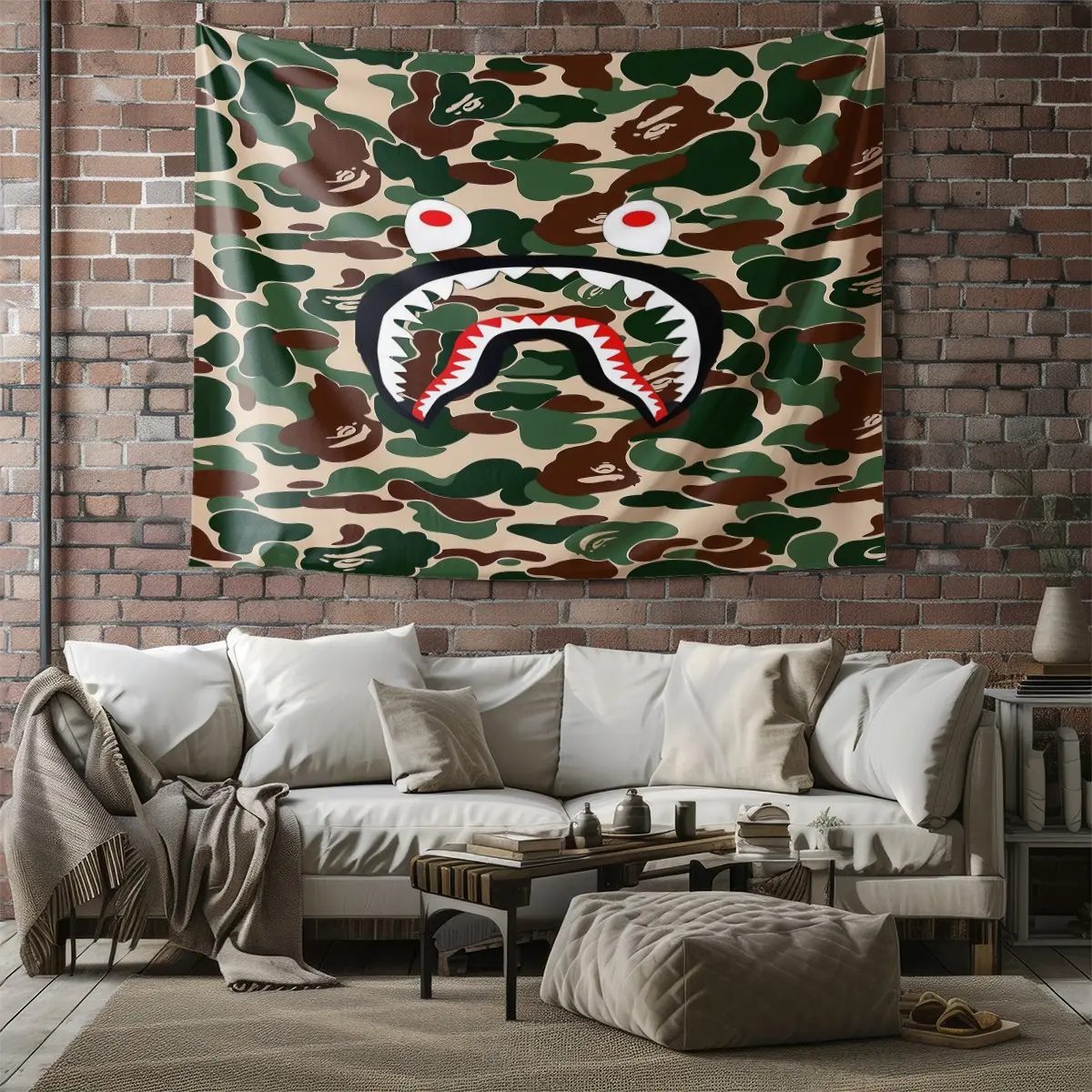 Camouflage Shark Single-Sided Printed Pattern Tapestry, Available In Multiple Colors, Lightweight Wall Decoration Fabric, Suitable For Bedroom, Apartment, Party Decoration