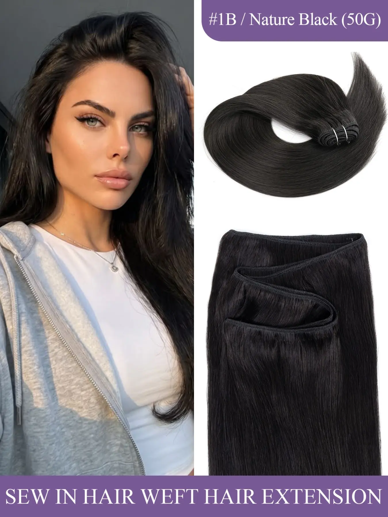 Sew In Hair Extensions Real Human Hair 12-22 Inch Weft Extensions Real Remy Hair for Women Color 2 Dark Brown Double Weft Full Head Straight Hair Weaves 50 Grams Hair Weft Bundles Straight Hair for Daily and Party