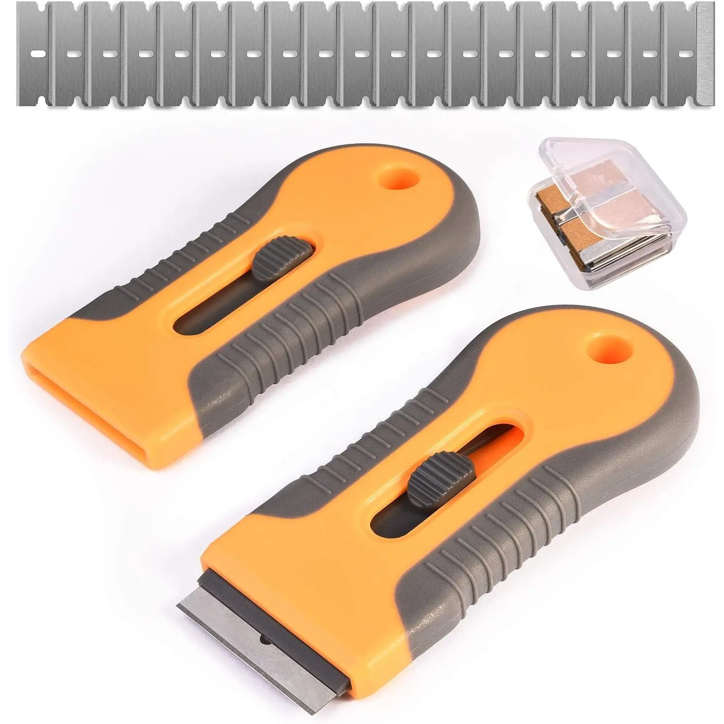 Razor Blade Scraper, 2 Pcs Plastic Retractable Razor Scraper with 40 Pcs Steel Scraper Blades  Glass Cooktop Windows