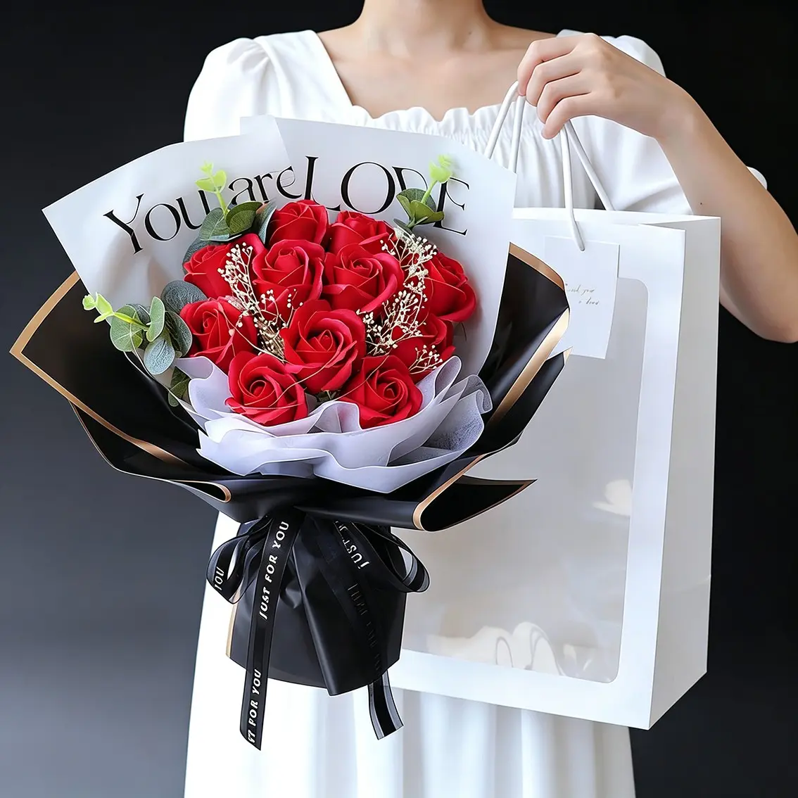 Roses Soap Flower Bouquet Gift Box, Dried Flowers, Perfect for Valentine's Day, Girlfriend, Best Friend, Birthday Gifts