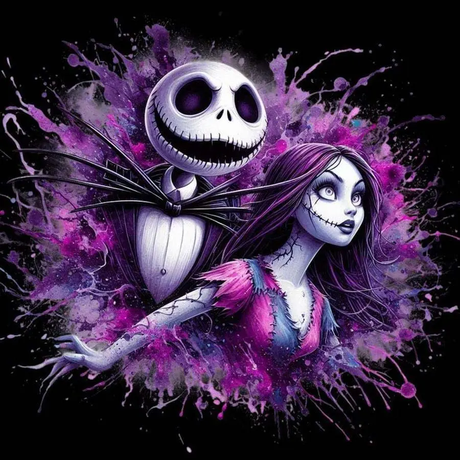 5D DIY Full Drill Round Diamond Painting - Diamond Art Painting Kit Skull Character, Purple Background, Dark Style Mosaic, Canvas - DIY Decorative Painting, Home Wall Decoration, Suitable for Halloween, Christmas, Birthday, and Anniversary Gifts