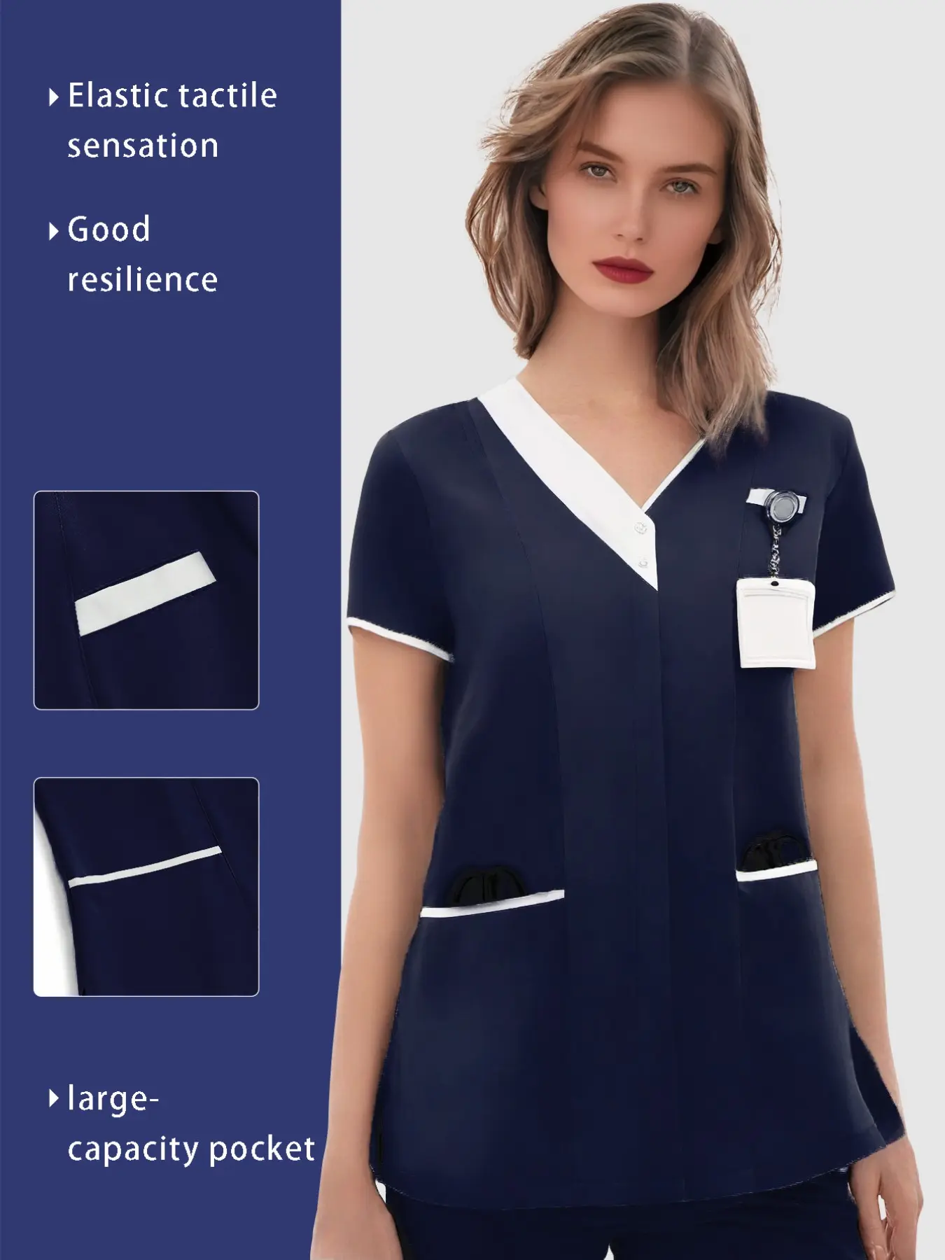 Colorblock Short Sleeve Multi-Pocket Set, Pet Store Dental Brush Handler Fashionable Summer Workwear Uniforms, Comfortable Commuter