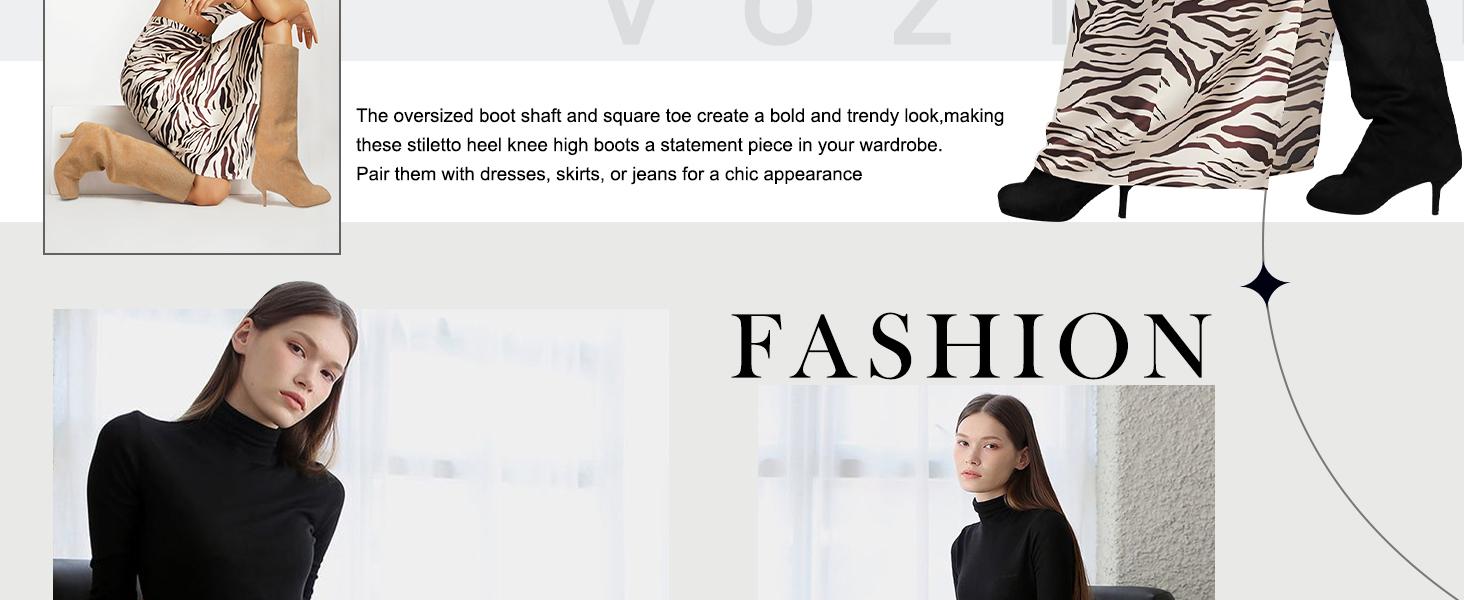 SUNDAY MIRTH Women's Knee High Suede Boots for Women Wide Calf Square Toe Stiletto Heels Tall Boots Pull On High Heel Long Booties