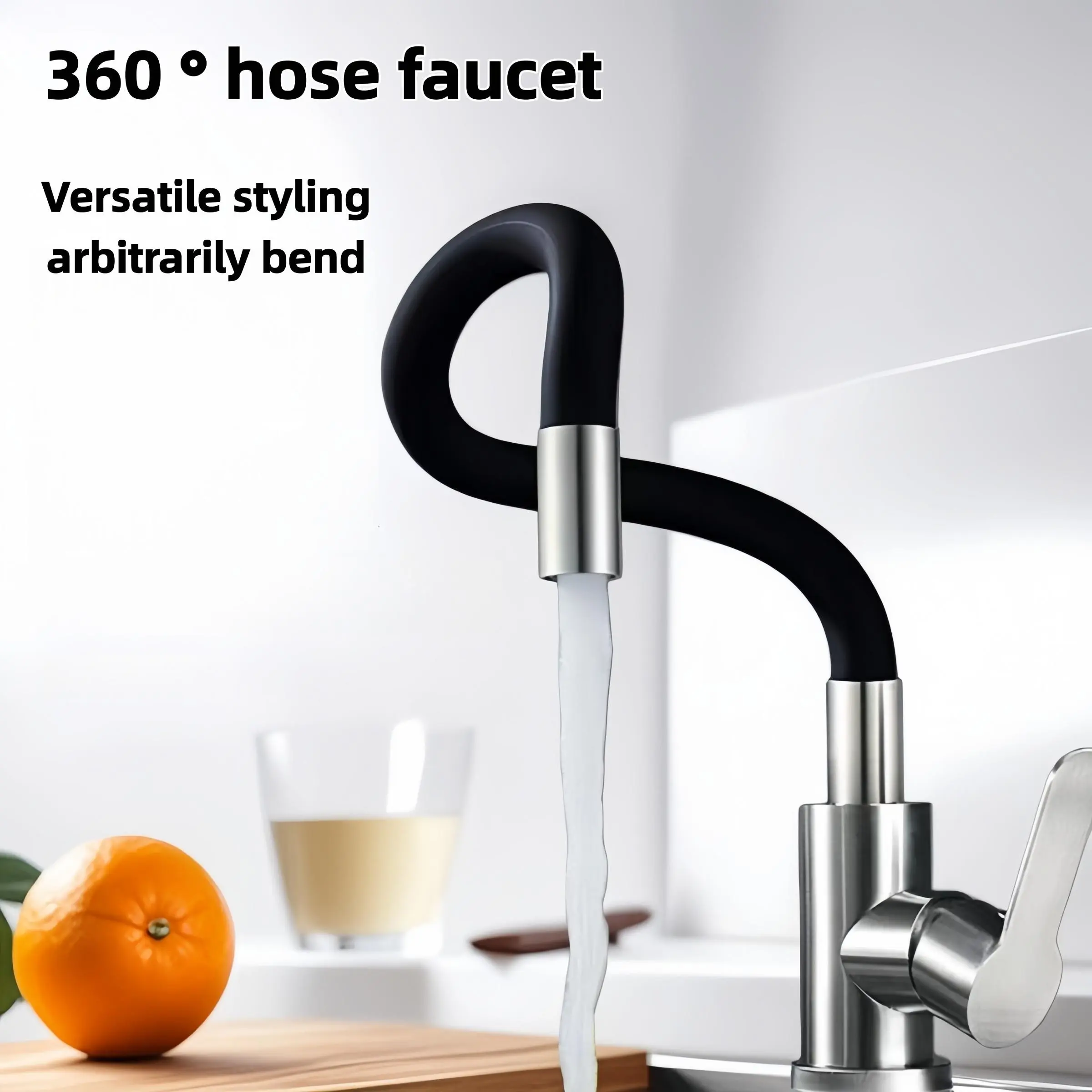 360 Rotation Silicone Brushed Abs Faucet, Cold Hot Kitchen Sink Basin Spout, Universal Splashproof Single Handle Ceramic Valve, Kitchen Faucets