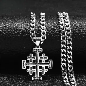 Goth Jerusalem Cross Pendant Necklace for Women Men Choker Stainless Steel Hip Hop Crusader Cross Necklaces Jewelry N1815-2S03