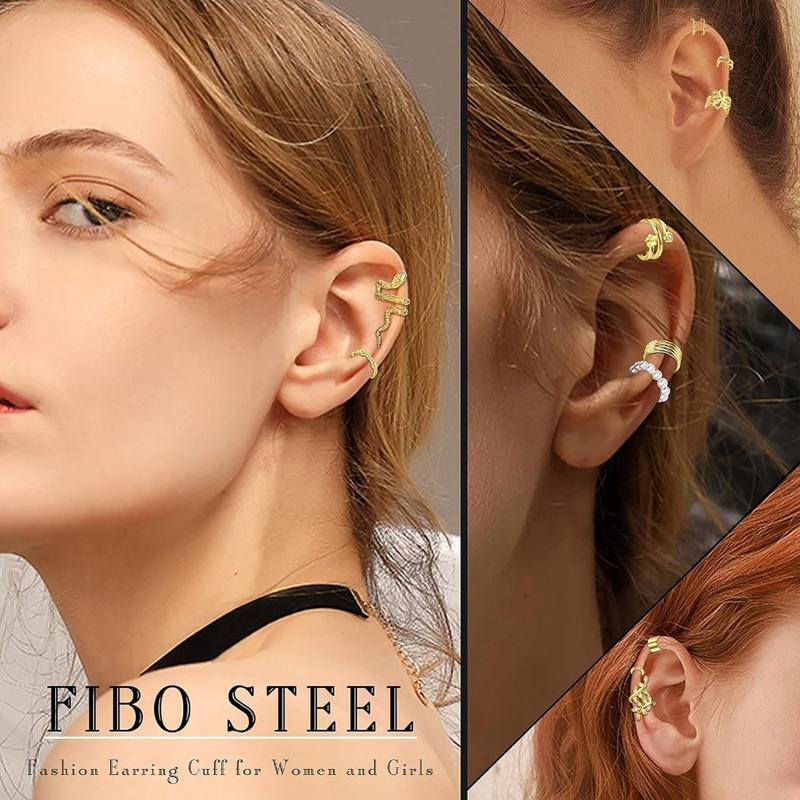 FIBO STEEL 20 Pcs Ear Cuffs Earrings Set for Women Non-Piercing Dainty Cartilage Ear Clip Earrings with Copper Inlaid Zircon Adjustable Fashion Jewelry