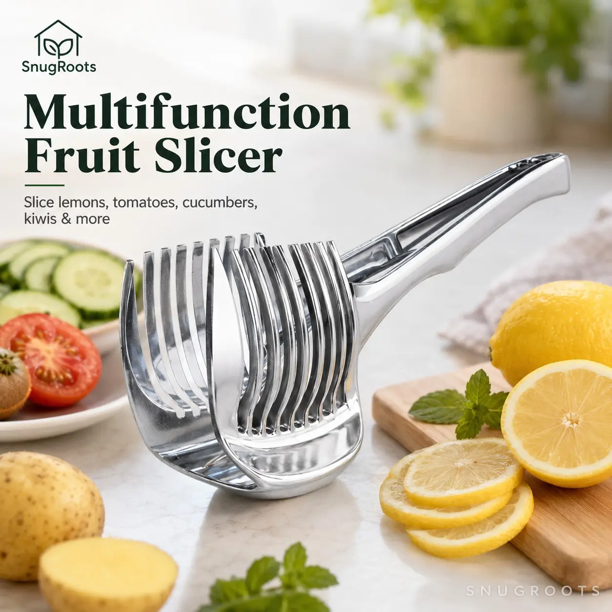 1 Pc Lemon Slicer Tool – Handheld Citrus Cutter, Lemon Cutting Guide, Tomato Slicer Holder, Fruit Slicing Aid, Uniform Slice Divider and Kitchen Food Preparation Cutting Tool.