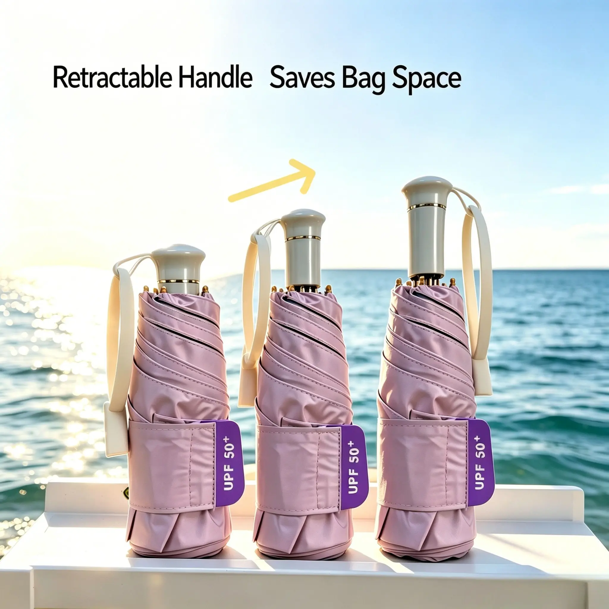 1pc, New Mini Portable Folding Sunshade Umbrella, UV Protection, Rain and Sun Shield, Compact Two-In-One Umbrella, Extendable Handle