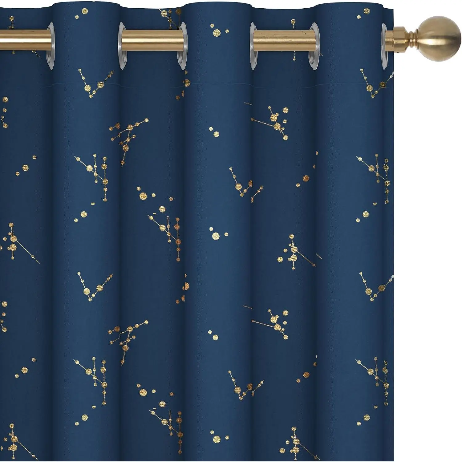 Short Blackout Curtains 54 Inch Long, Curtains for Nursery| Gold Branch Dots Print Blackout Curtains, Thermal Window Drapes, Grommet Top, 52W x 54L Inch, Navy Blue, 2 Panels