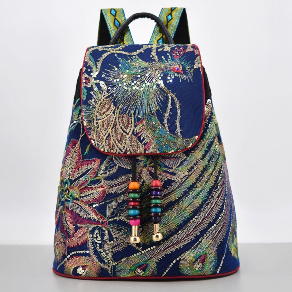 WorldFinds Women\'s Backpack Bag Boho Chic Eclectic Kutch Embroidered Convertible Boho Embroidered Canvas Backpack – Travel & Daily Use  main image 4