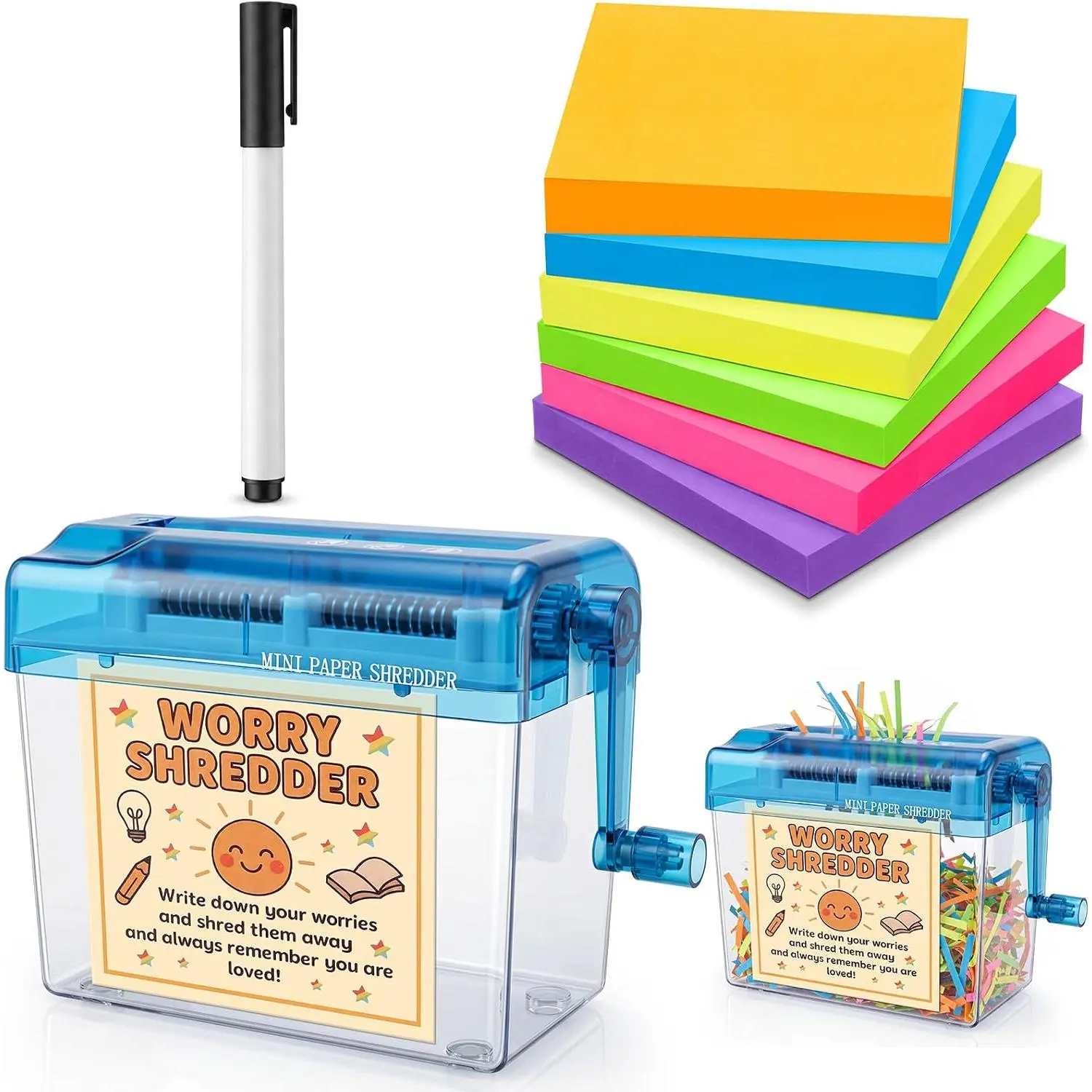 Portable Manual Paper Shredder - Mini Worry Shredder Set with Portable Size, Inspirational Gift for School Staff Gifts, Office & Classroom Supplies (Blue)