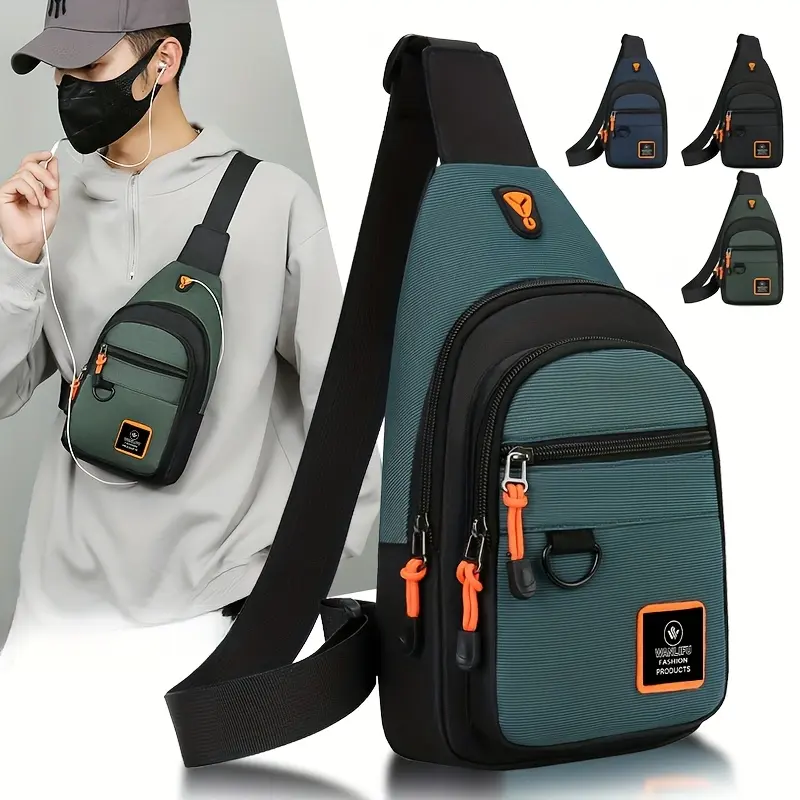 Men Trendy Nylon Crossbody Chest Bag, Portable Casual Waist Shoulder Bag, Breathable Lightweight Sling Pack For Outdoor Travel Sports Daily Use