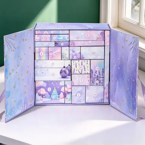 24 Empty Advent Calendar Boxes - Fillable Christmas Countdown Calendar with Numbered 1-24 Days, Reusable Wooden Holiday Containers for FamilyTraditions, Festive Designs (Snowflakes, Stars, Animals), Gift - No Electricity Needed, Simple Packaging
