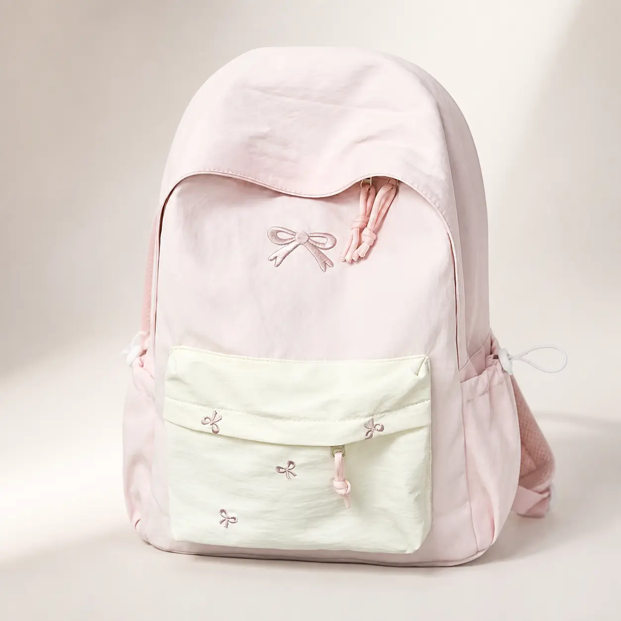 Embroidered Bowknot School Backpack, 14-Inch Waterproof Bookbag for College Students, 20-35L Large Capacity Lightweight Unisex Casual Travel Everyday Essential Luggage Bag