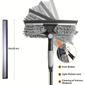 High-altitude glass cleaning set for spring cleaning, 2-in-1 window cleaning brush and squeegee set, including 10 telescopic poles, reusable microfiber pads, and handle - suitable for outdoor and high glass cleaning, an ideal cleaning tool