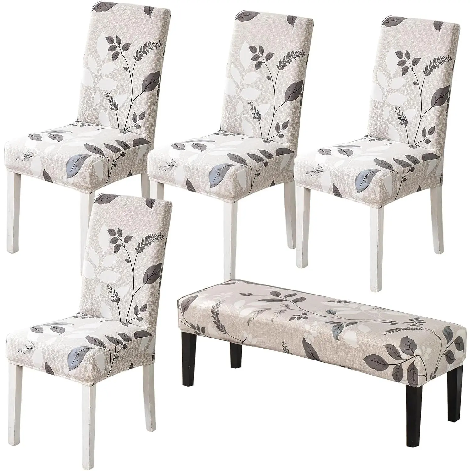 Dining Room Chair Slipcovers Set of 4 with Bench Chair Cover,C09