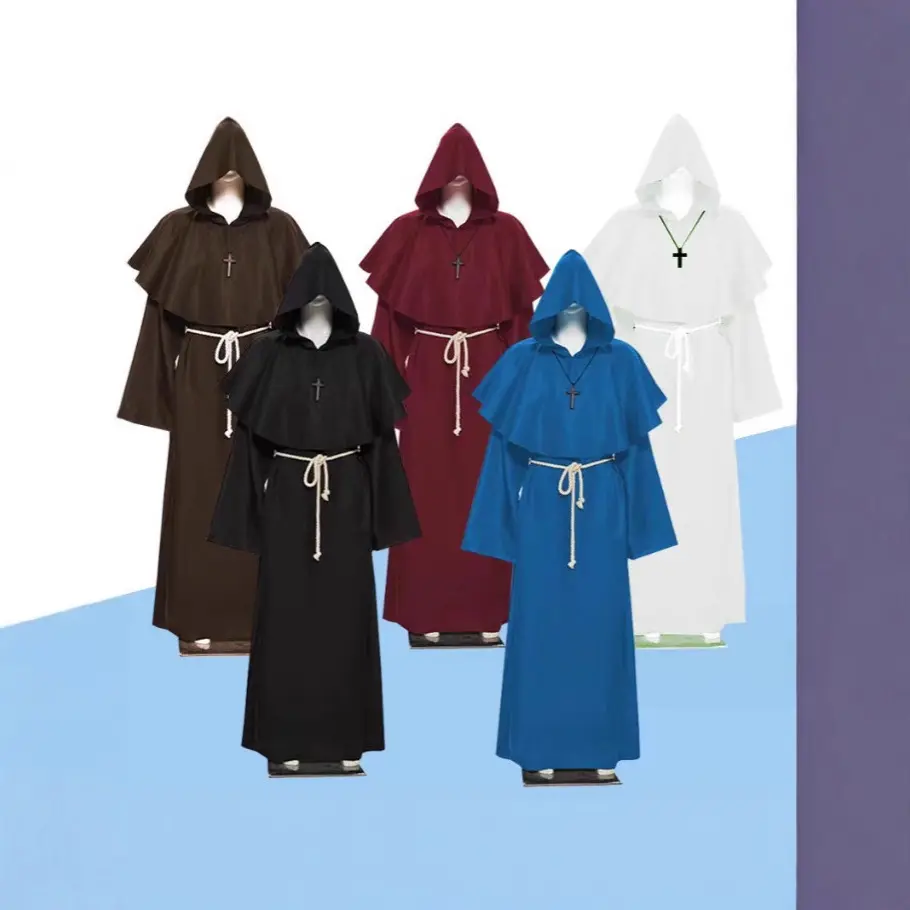 Medieval Monk Robe Nun Priest Wizard Outfit Vintage Gown For Halloween Cosplay Themed Party Dressing