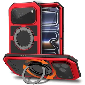 Heavy Duty Magnetic Phone Case for Magsafe For iPhone 17 Pro Max Metal Ring Holder Stand for Mag Safe Full Body Hard Cover
