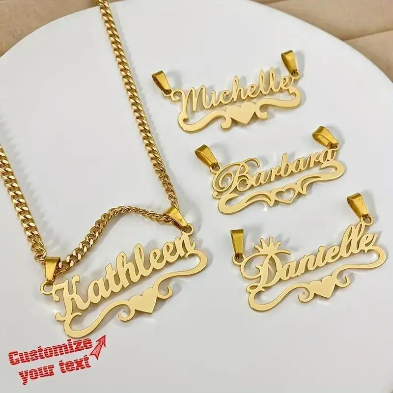 Stainless Steel Heart Tag Pendant Necklace - Custom Name, Removable Cuban Chain, Personalized Jewelry, Ideal Gift for Best Friend and Family - Daily, Party, Christmas, Elegant and Hip Hop Style, No Plating, Multiple Styles Available
