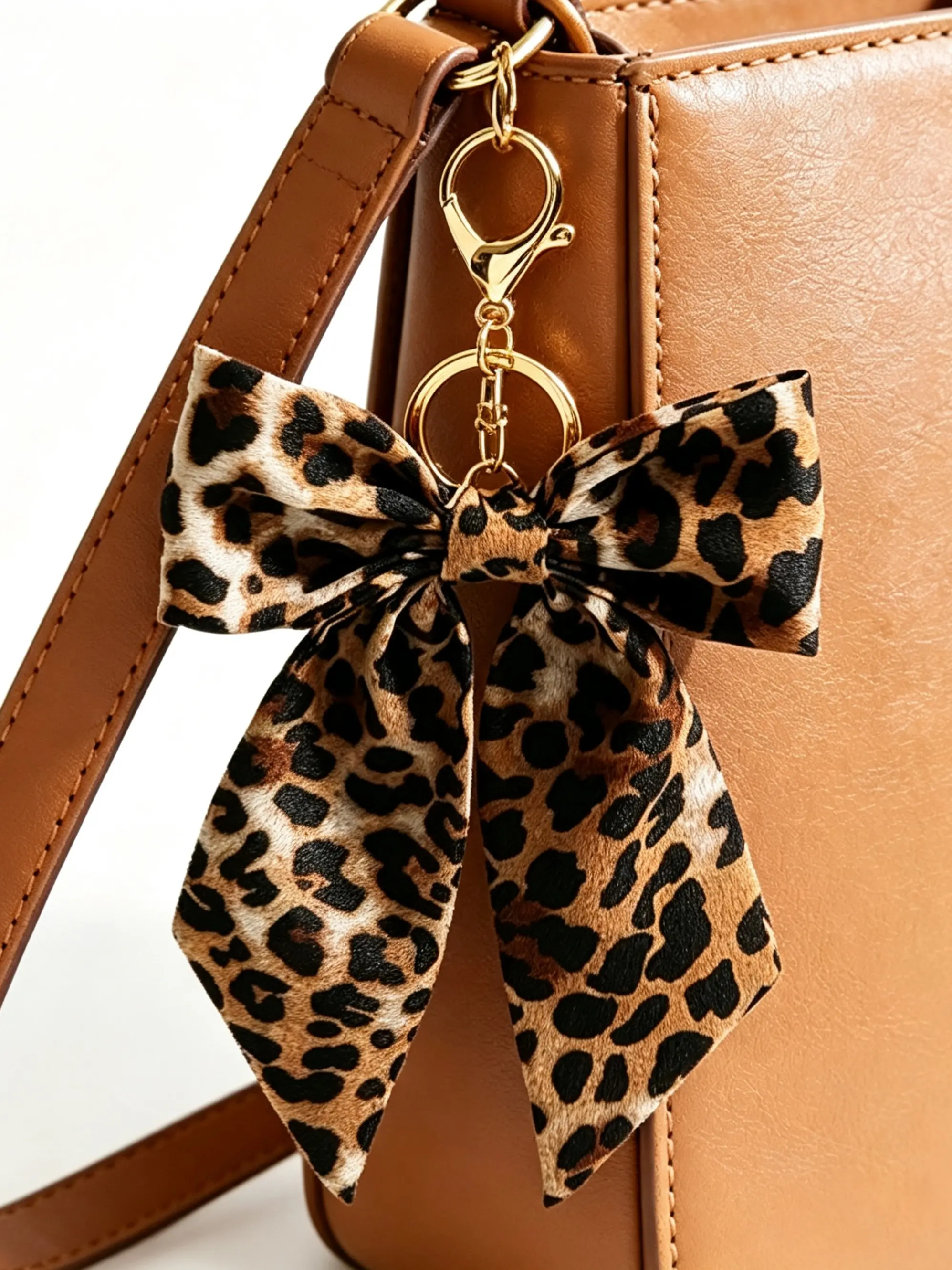 Vintage Leopard Print Ribbon Bow Pendant, American Street Style Fabric Charm, Detachable Lobster Clasp, Handbag Backpack Accessory