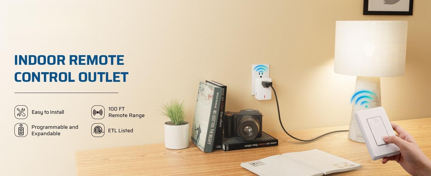 SQ-APT013 Remote Control Outlet Wireless Wall Mounted Light Switch, Electrical Plug in On Off Power Switch for Lamp, No Wiring,100 Feet RF Range, ETL Listed,Programmable