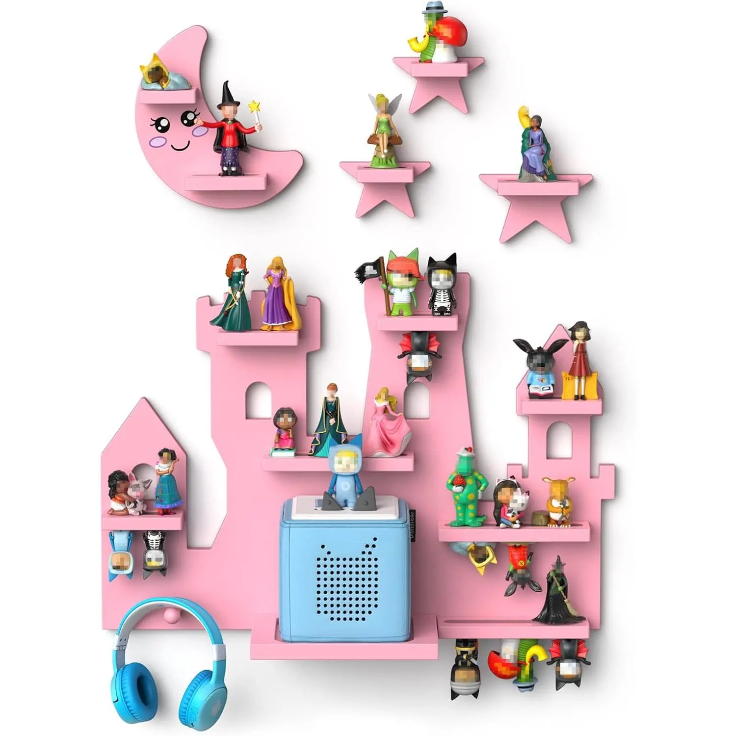Wooden  Floating Shelves for Tonie Box, Tonie Shelf,  Figures Storage Wall Mounted, Compatible with Tonie Box 1, Toniebox 2, for 's Room,  Castles