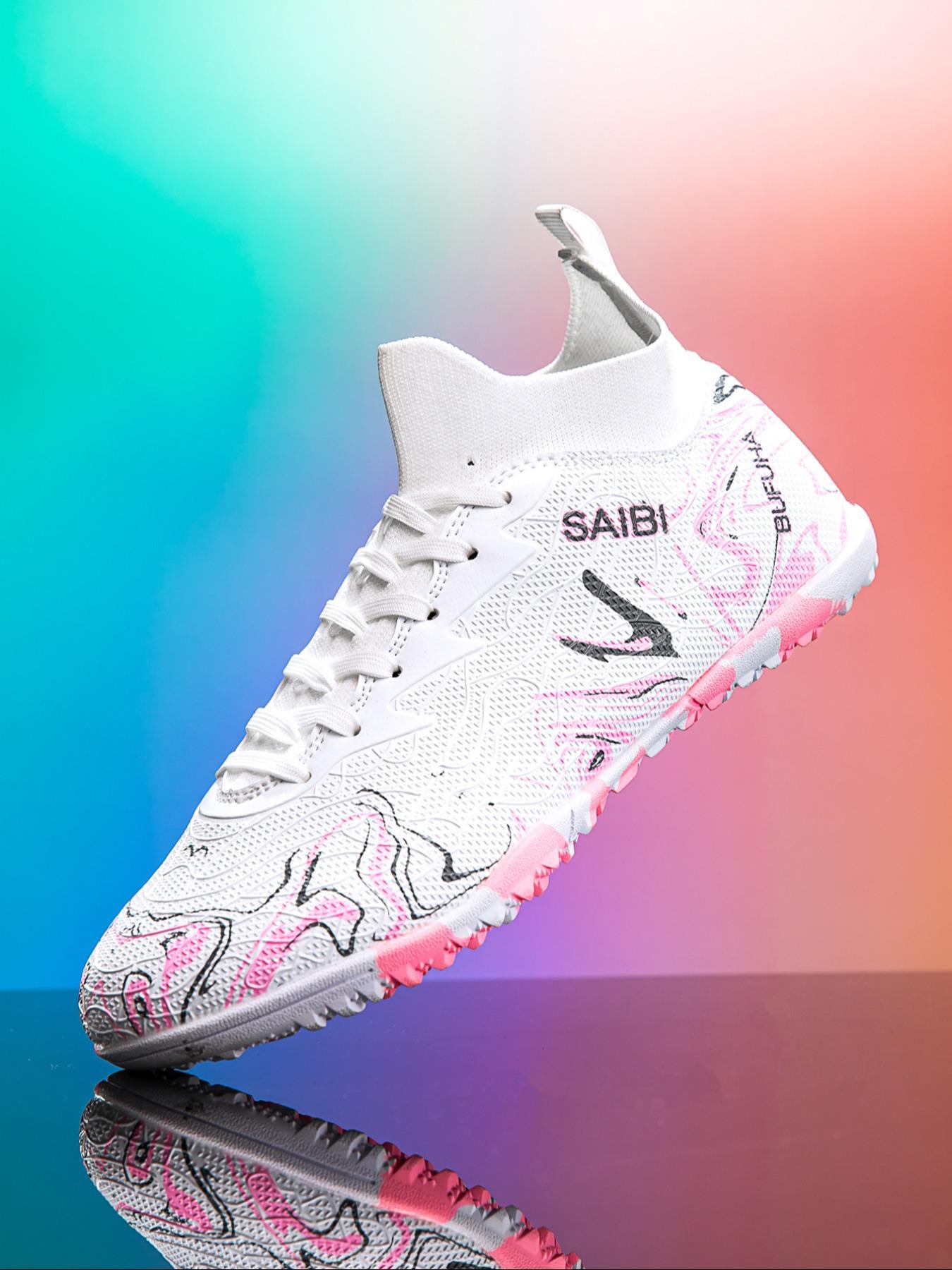 Unisex's Sporty Random Pattern Lace Up Soccer Shoes, Breathable Comfortable Football Boots, Non-slip Football Shoes for Outdoor Training & Competition